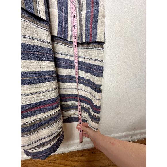 Three Graces London Ferrer Tan Blue Red Stripe Short Cuff Sleeve V-Neck Dress 10 - Picture 15 of 16